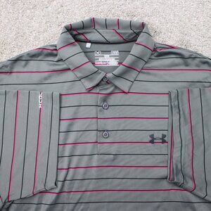 Under Armour ColdBlack Polo Shirt Mens Large Gray/Pink UA Heatgear Loose Fit S/S
